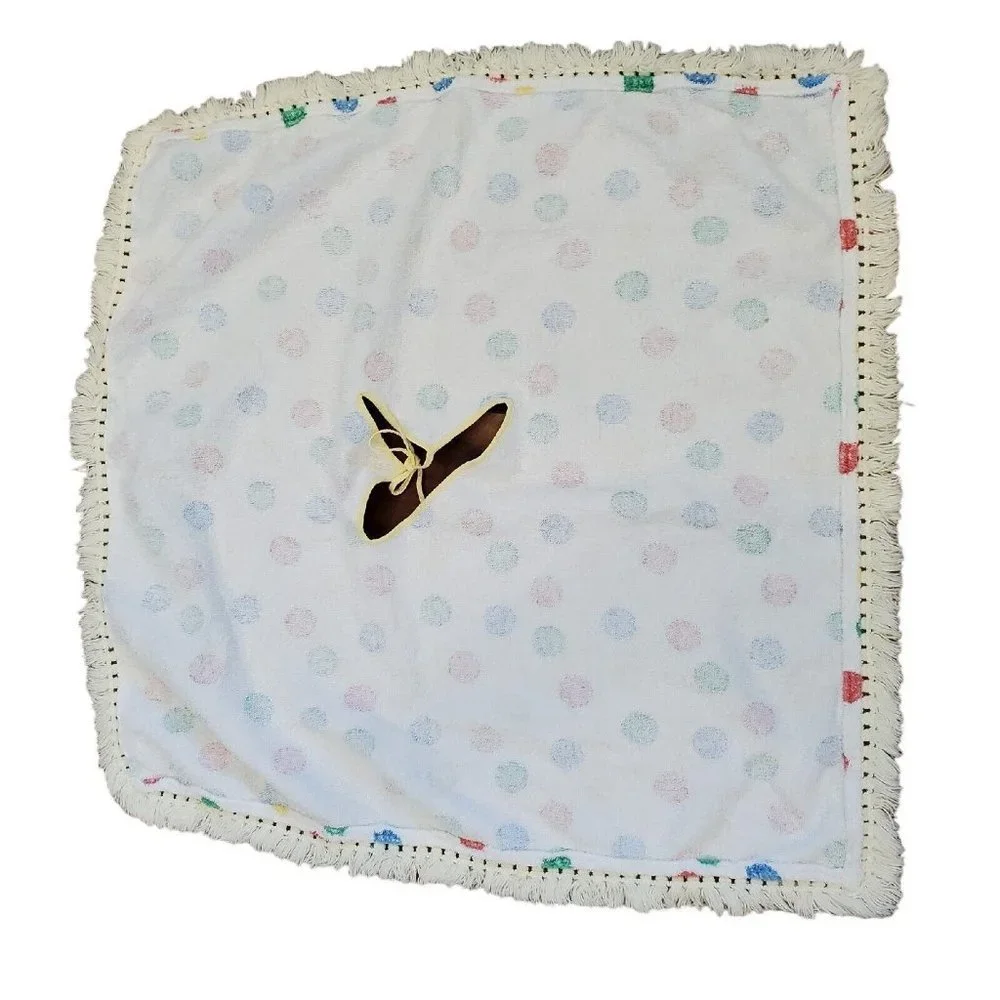 Vintage 70s Toddler Terrycloth Poncho‎ Polka Dot Fringe 26 X 26